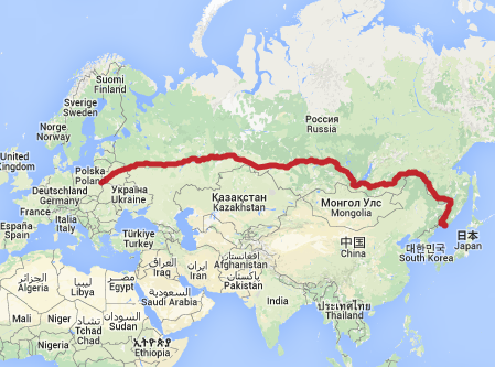 Çin - Avrupa Demiryolu Doğu Rotası. Harita: ecotransit.org