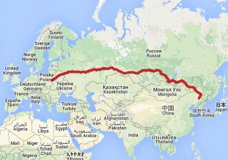 Çin - Avrupa Demiryolu Kuzey Rotası. Harita: ecotransit.org
