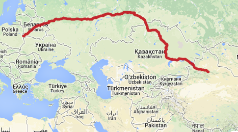 Çin - Avrupa Demiryolu Güney Rotası. Harita: ecotransit.org